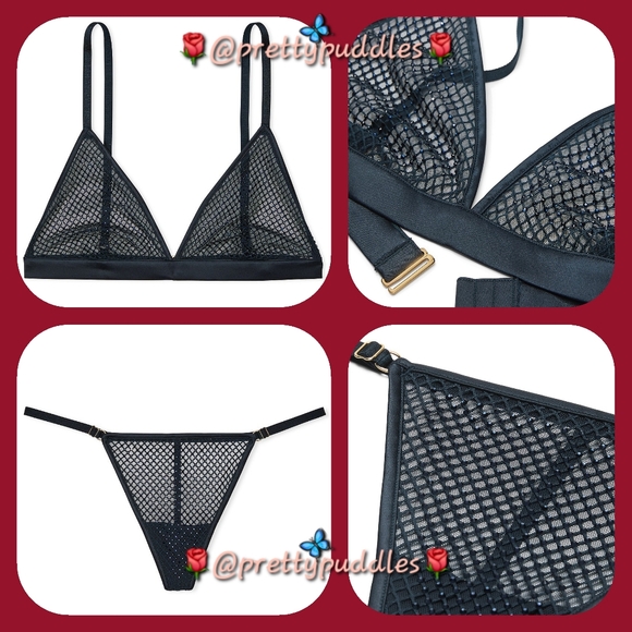 💎 XXL 2pc VS Very Sexy Ziggy Glam Shine Fishnet Bralette & V-String Set 💎 - Picture 3 of 16
